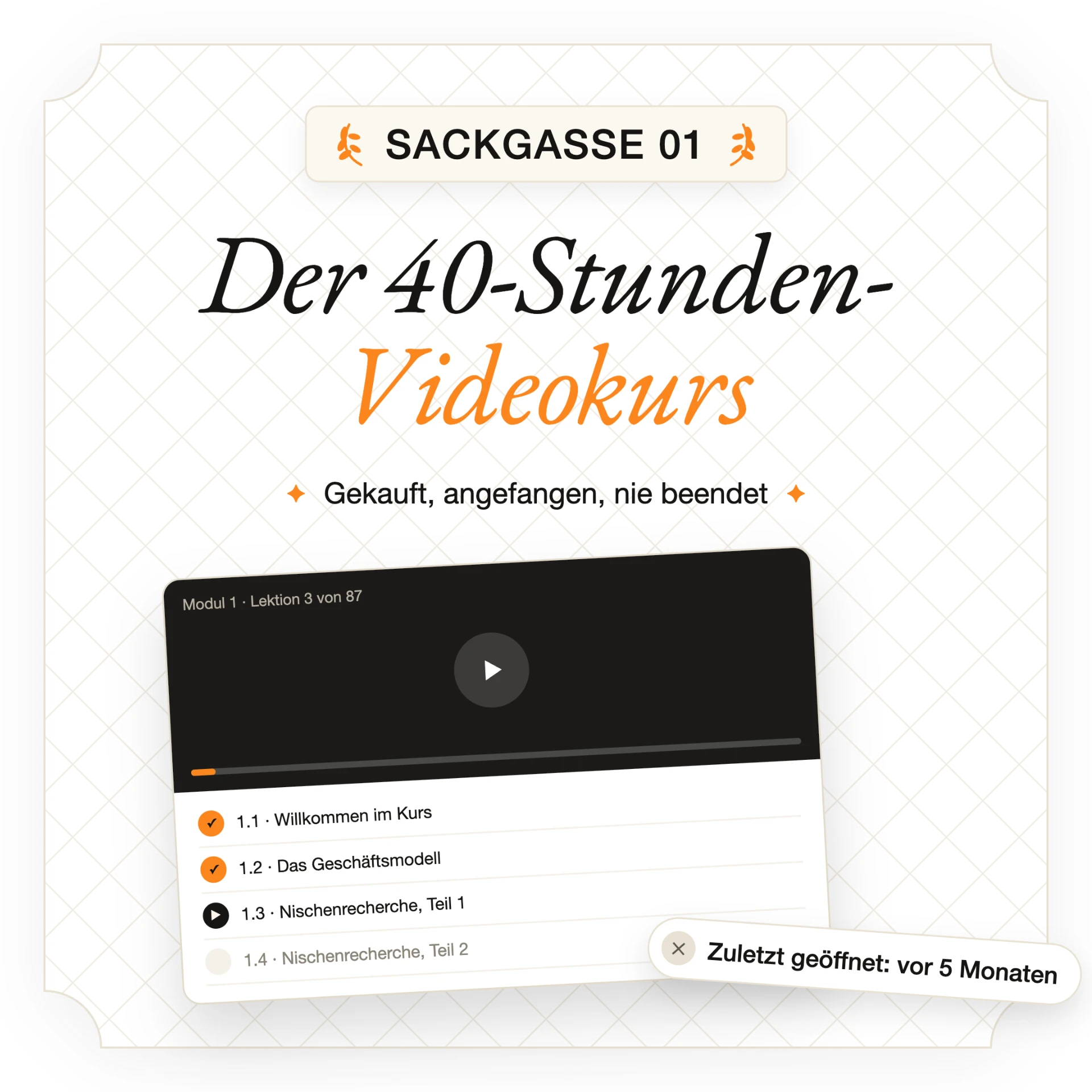 Sackgasse 1: Der 40-Stunden-Videokurs – gekauft, angefangen, nie beendet